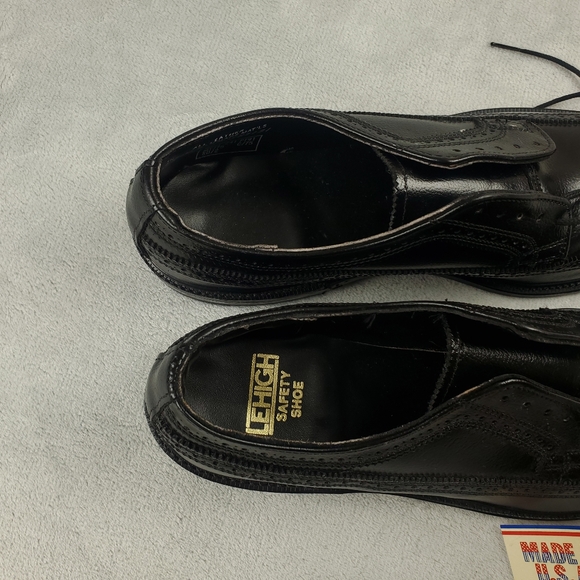 Lehigh Safety Shoes Longwing Steel Toe Wingtip Brogue Pebbled Leather Black 1701 - Picture 3 of 13